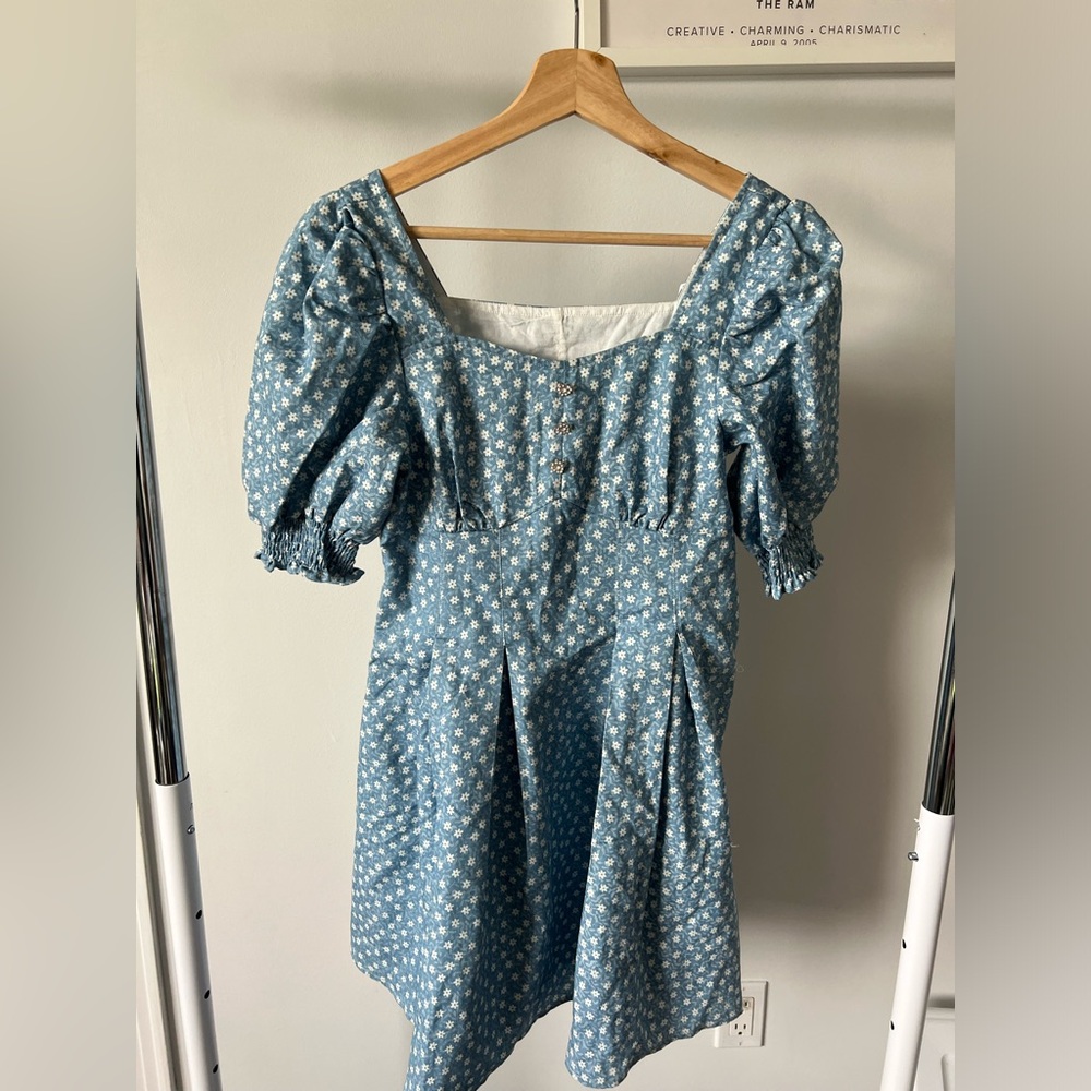 Floral Blue Puff Sleeve Dress